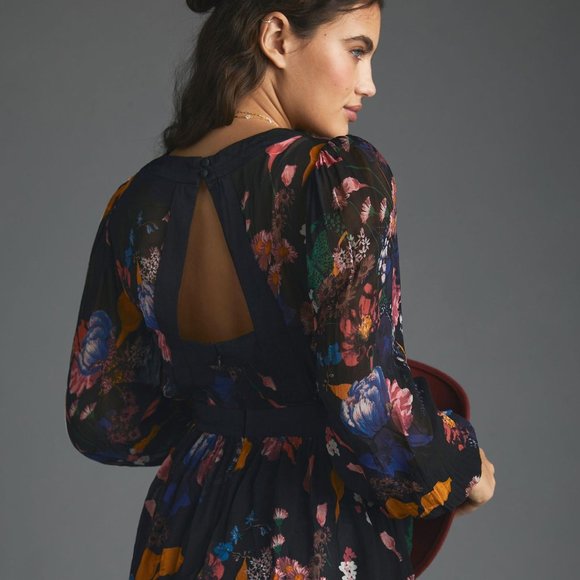 Anthropologie Maeve Open Back Tunic In Black Floral Motif Size 0 NWT - Picture 3 of 16